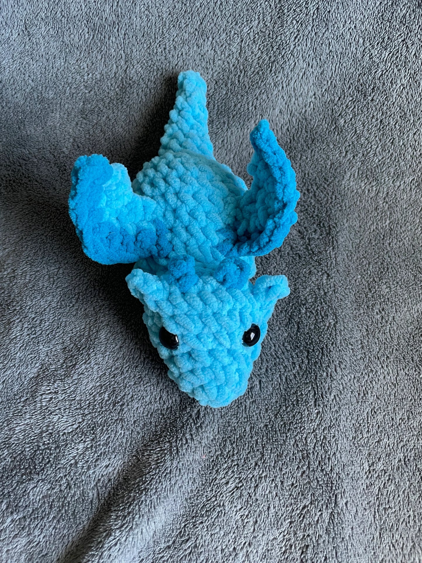 Light Blue Dragon Plush with Medium Blue Accents and Black Eyes