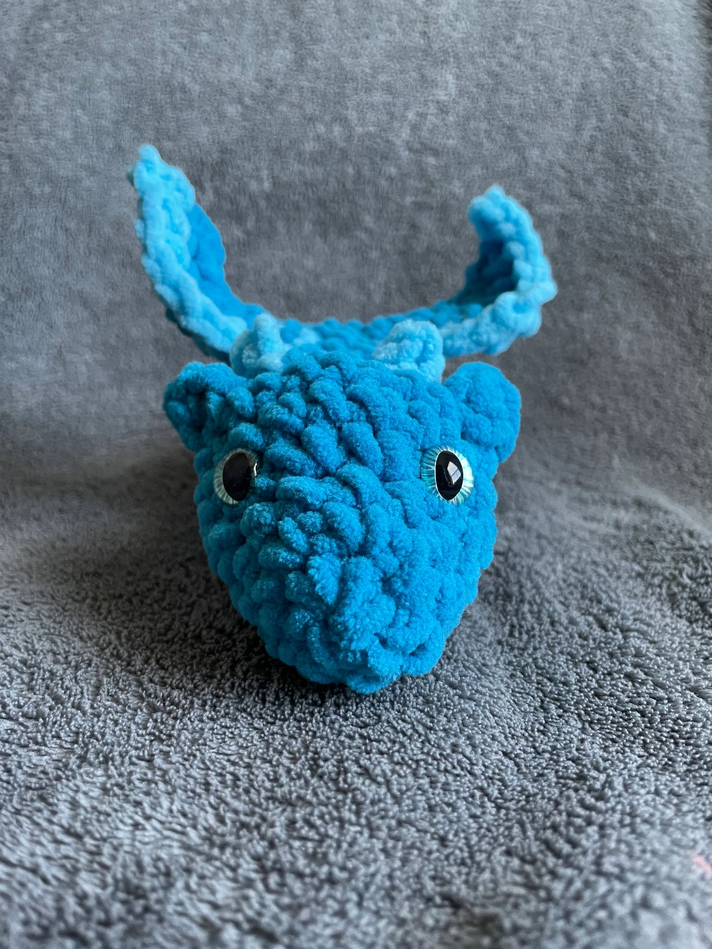 Medium Blue Dragon Plush with Light Blue Accents and Light Blue Dragon Eyes