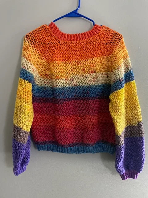 Large Colorful Cropped Crocheted Sweater - Warm Colors