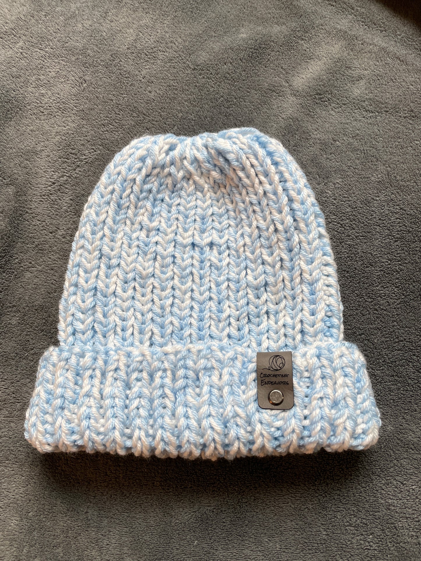 Light Blue and White Colored Knit Winter Hat/Beanie/Toque