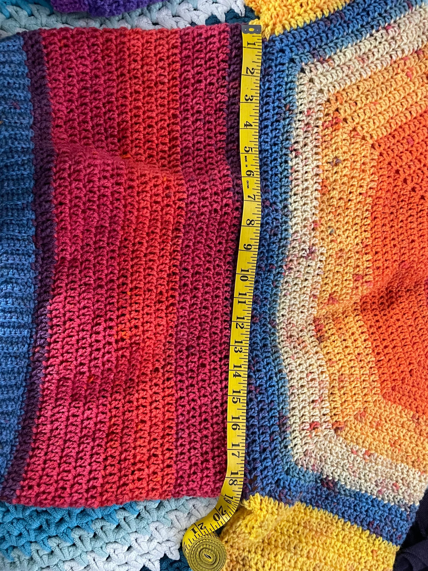 Large Colorful Cropped Crocheted Sweater - Warm Colors