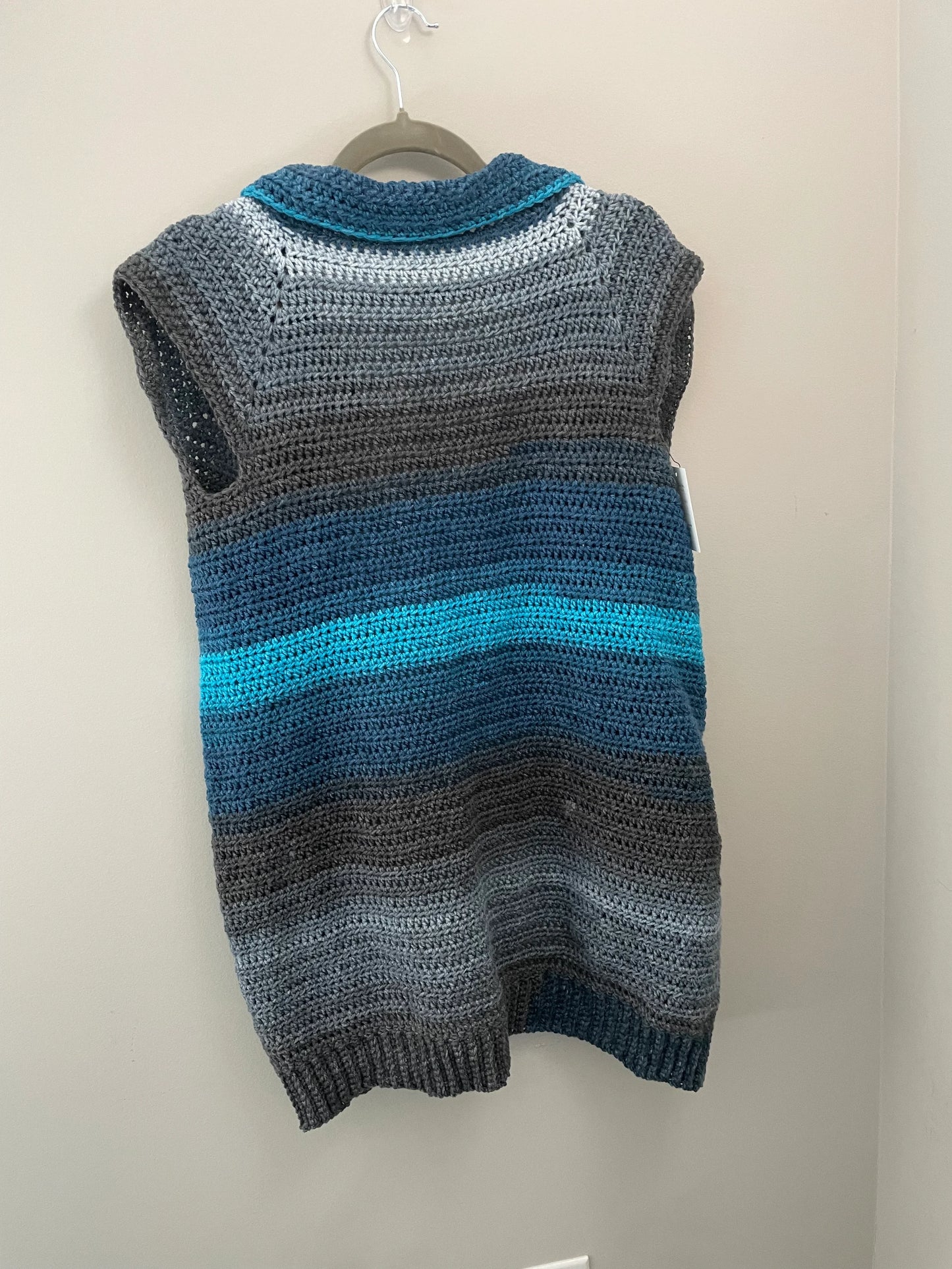 Extra Small Crocheted Sleeveless Cardigan - Blues and Grays