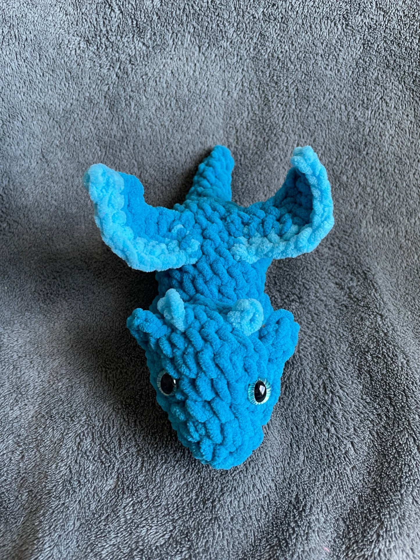 Medium Blue Dragon Plush with Light Blue Accents and Light Blue Dragon Eyes