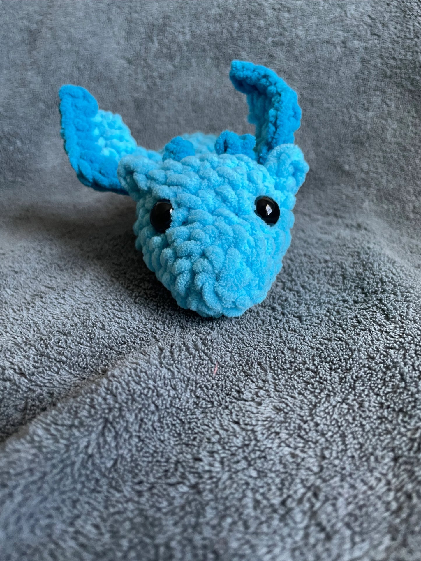Light Blue Dragon Plush with Medium Blue Accents and Black Eyes