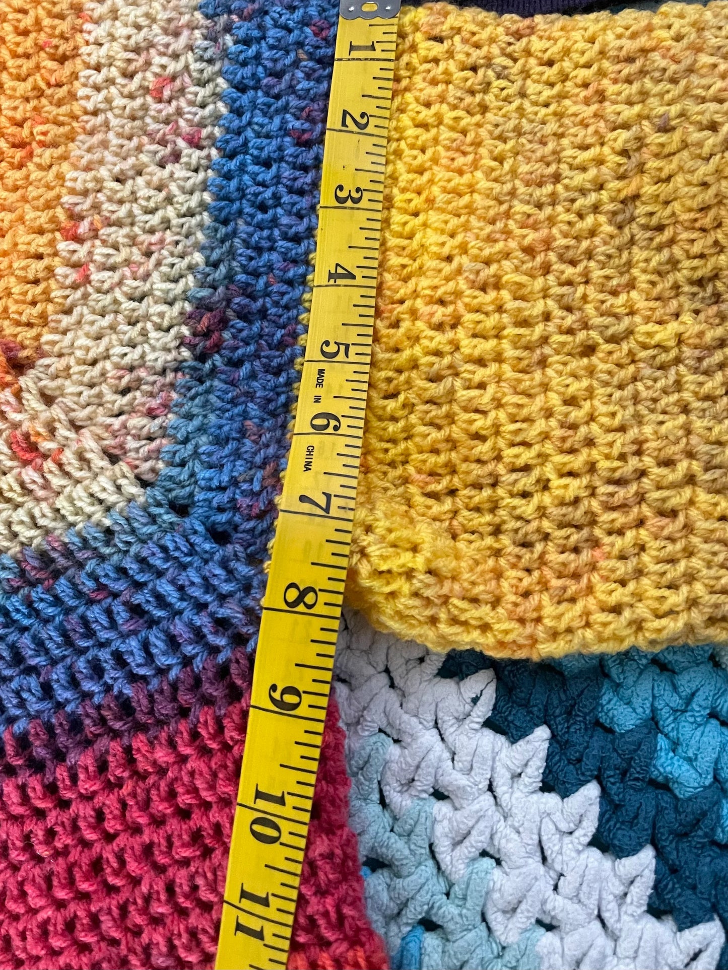 Large Colorful Cropped Crocheted Sweater - Warm Colors