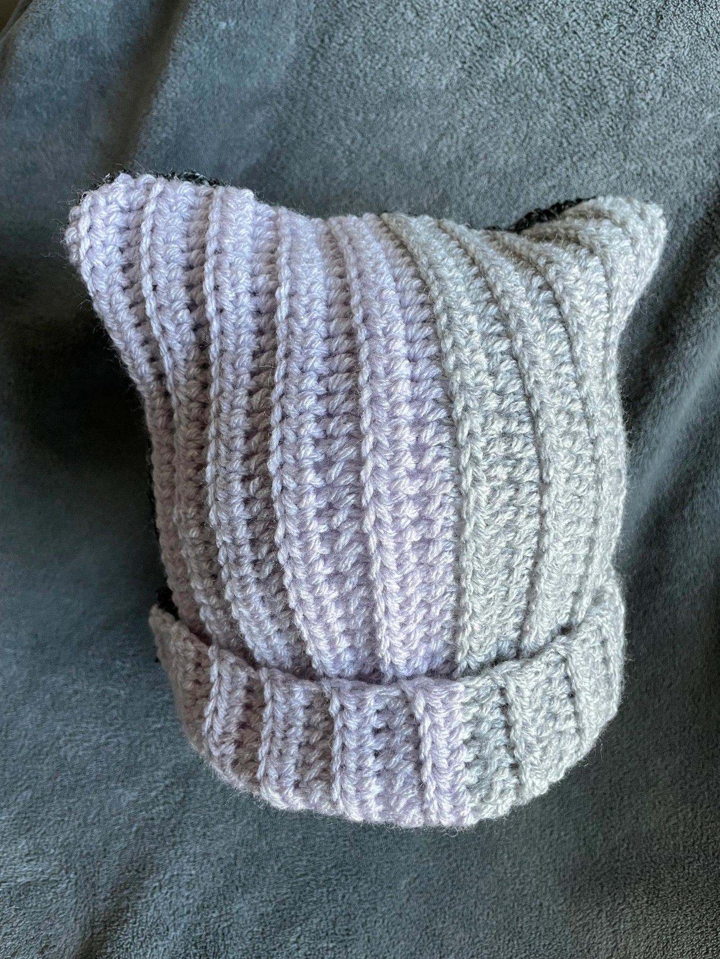 Tri-Colored Cat Ear Hat - Heathered Blue, Purple, and Black