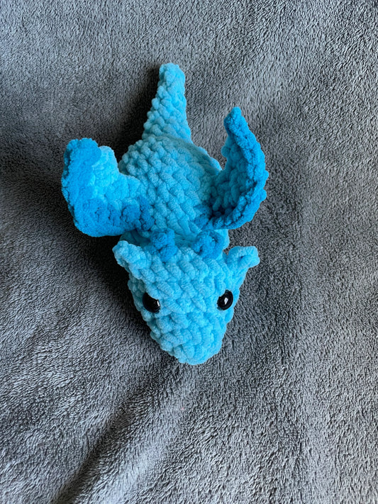 Light Blue Dragon Plush with Medium Blue Accents and Black Eyes