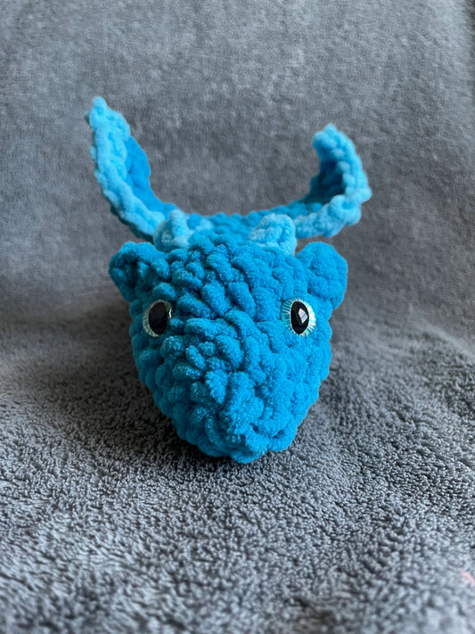 Medium Blue Dragon Plush with Light Blue Accents and Light Blue Dragon Eyes