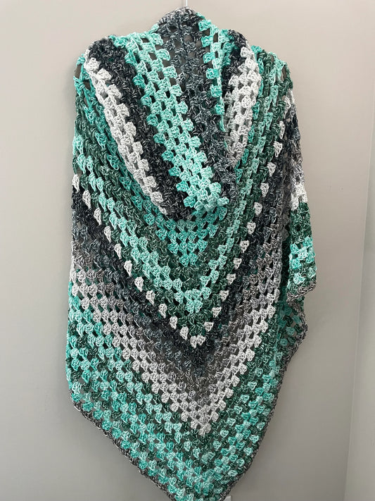 Short Triangle Cloak with Greens and Greys (Average Adult)