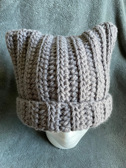 Chunky Grey Cat Ear Hat