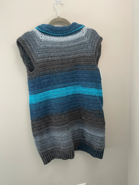Extra Small Crocheted Sleeveless Cardigan - Blues and Grays