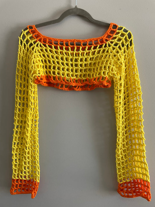 Yellow and Orange Mesh Sleeves/ Bolero