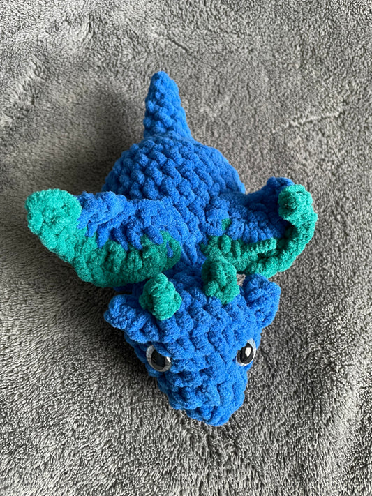 Blue Dragon Plush with Teal Accents and Silver Dragon Eyes