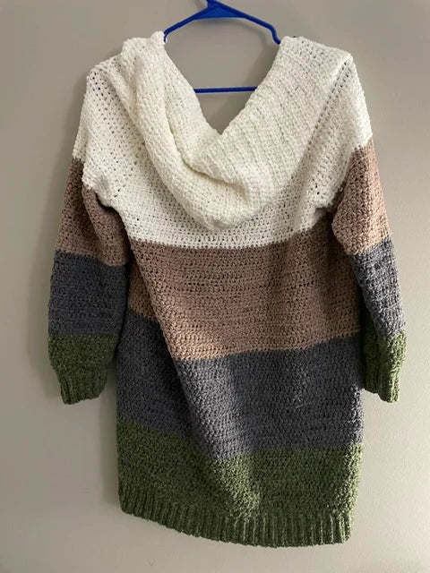Extra-Small Crocheted Cardigan - cream, tan, gray, and hunter green