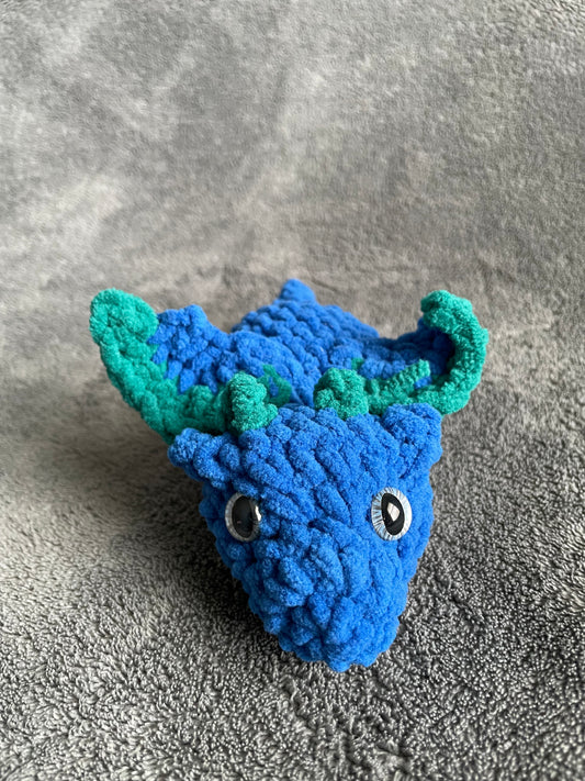 Blue Dragon Plush with Teal Accents and Silver Dragon Eyes