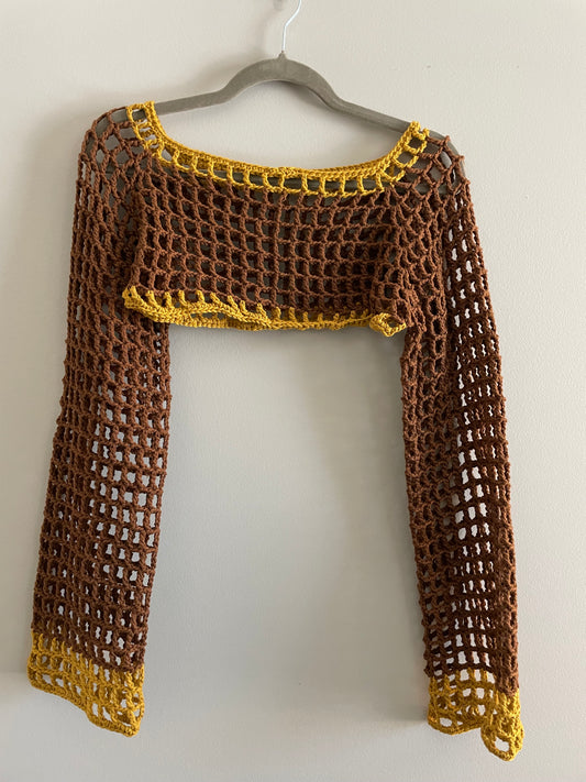 Brown and Gold Mesh Sleeves/ Bolero