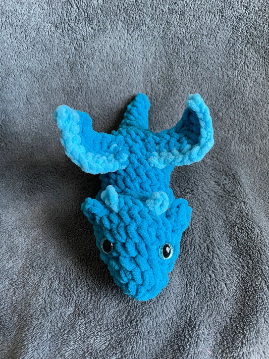 Medium Blue Dragon Plush with Light Blue Accents and Light Blue Dragon Eyes