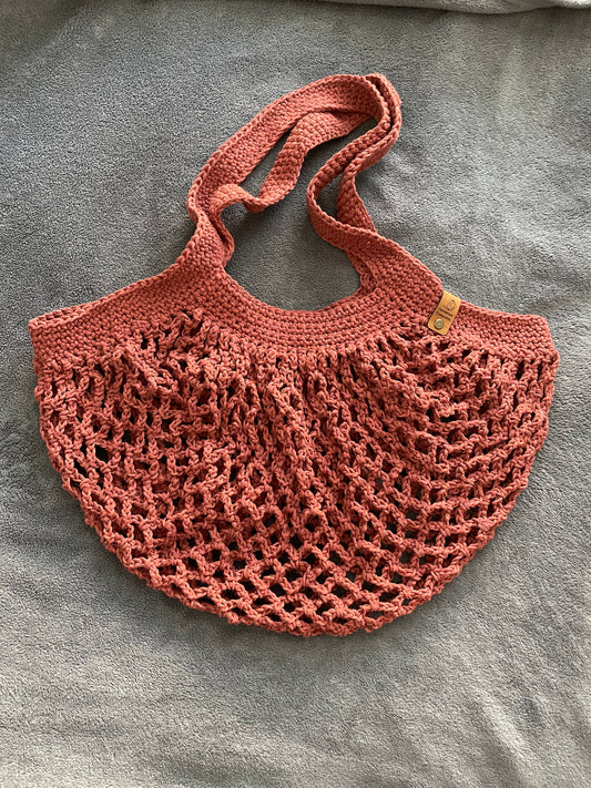 Large Burnt Orange Mesh Market Bag