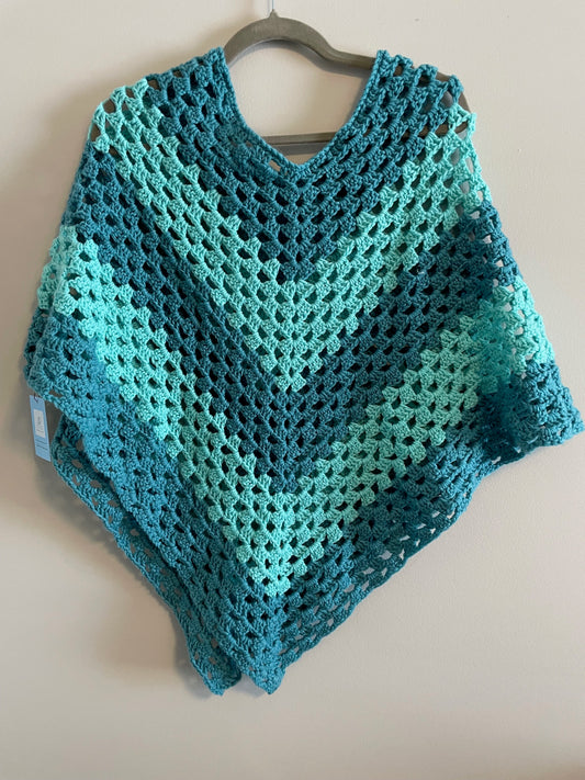 Teal and Turquoise Striped Poncho