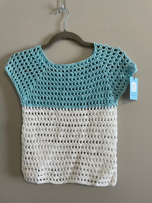 Blue and White Mesh Top - X-Small