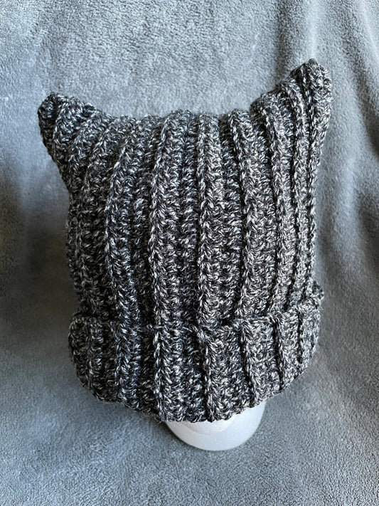 Heathered Black Cat Ear Hat