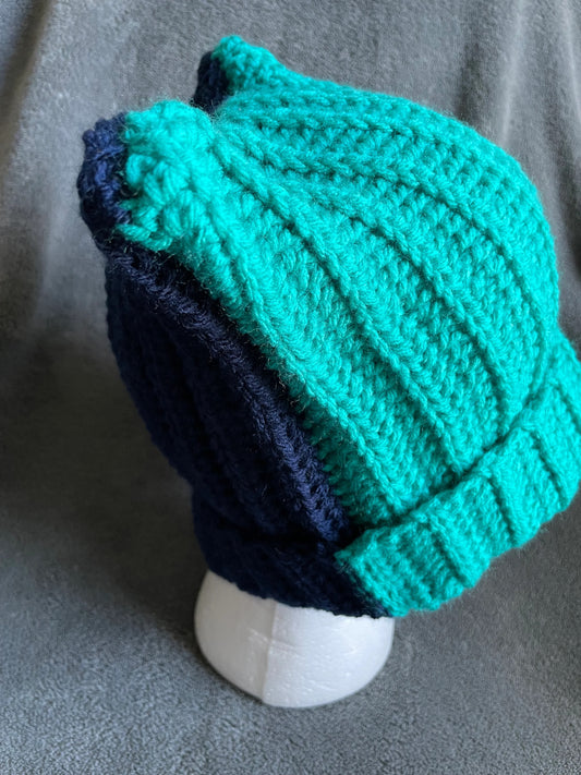 Two Tone Cat Ear Hat - Jade and Navy