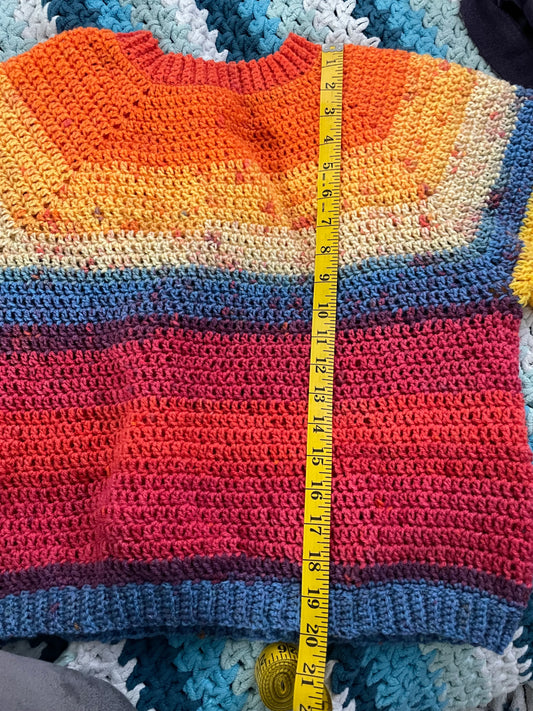 Large Colorful Cropped Crocheted Sweater - Warm Colors