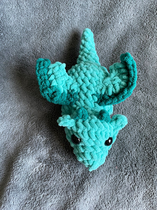 Turquoise Dragon Plush with Teal Accents and Black Eyes
