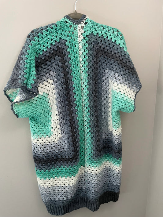 Large Greens and Greys Sleeveless Cardigan