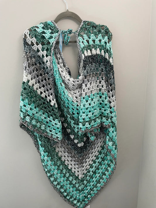 Short Triangle Cloak with Greens and Greys (Average Adult)
