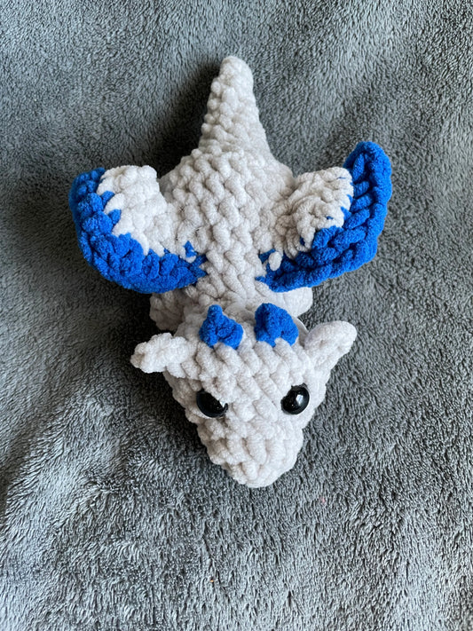 Silver Dragon Plush with Royal Blue Accents and Black Eyes