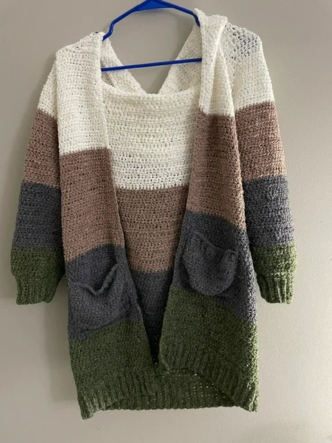 Extra-Small Crocheted Cardigan - cream, tan, gray, and hunter green