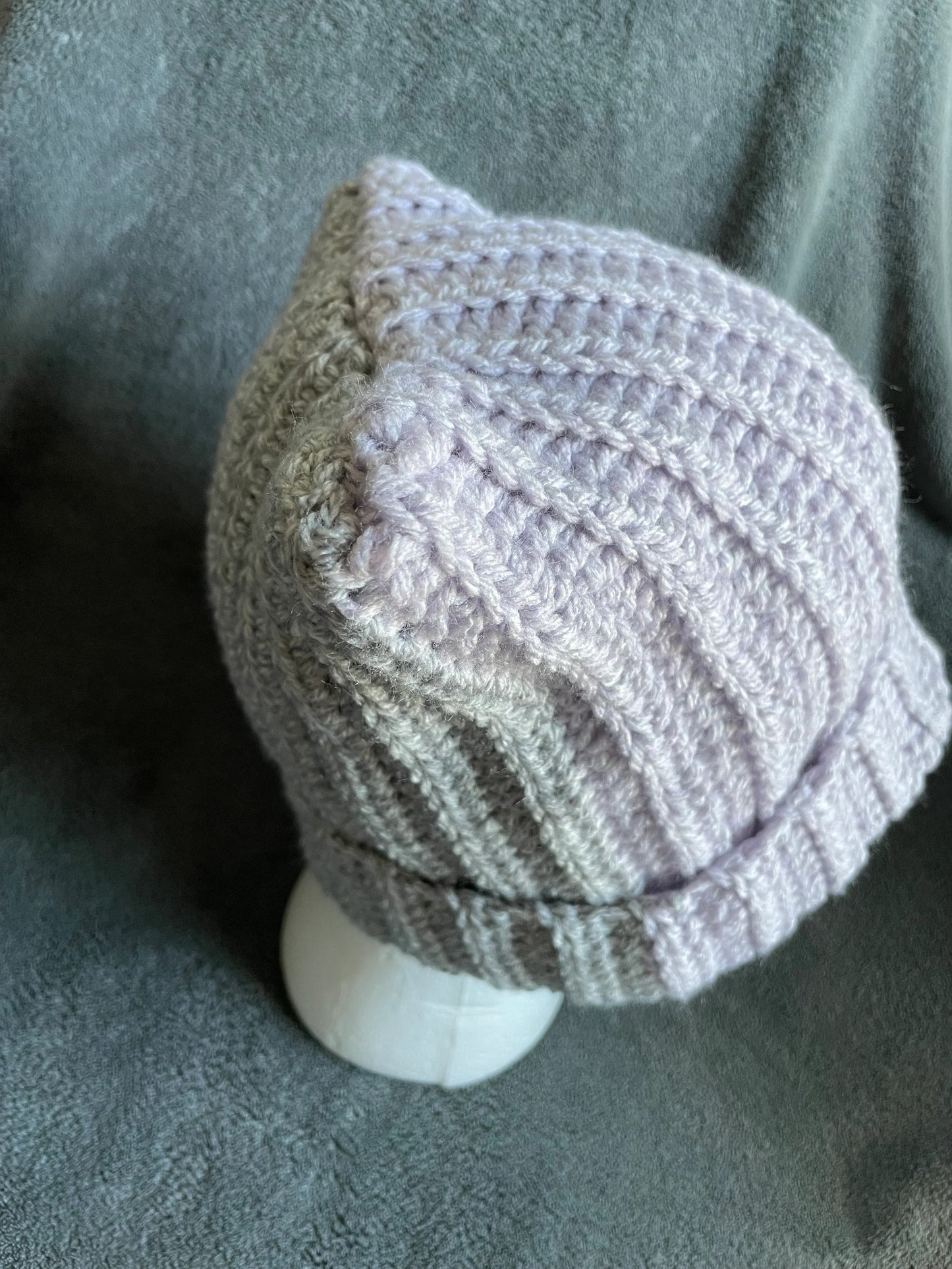 Two-Toned Cat Ear Hat - Heathered Purple and Grey