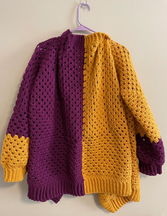 Dark Purple and Gold Cardigan - Approximately 3XL/4XL