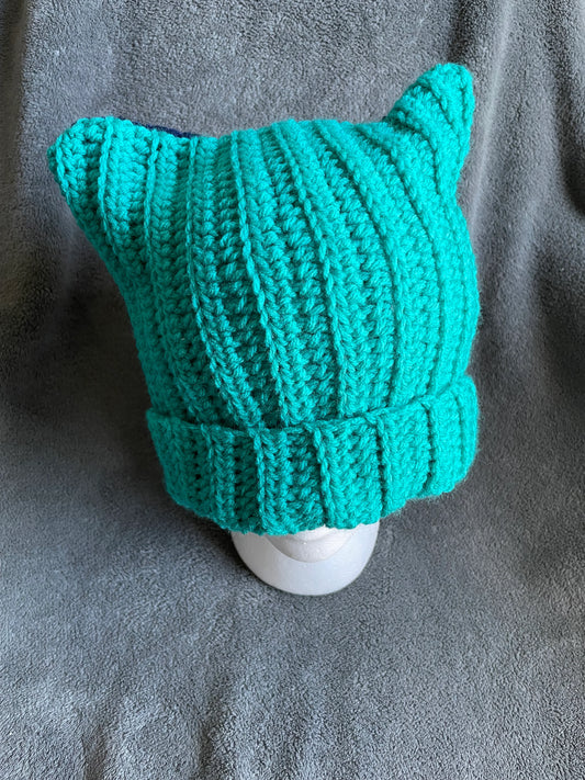 Two Tone Cat Ear Hat - Jade and Navy