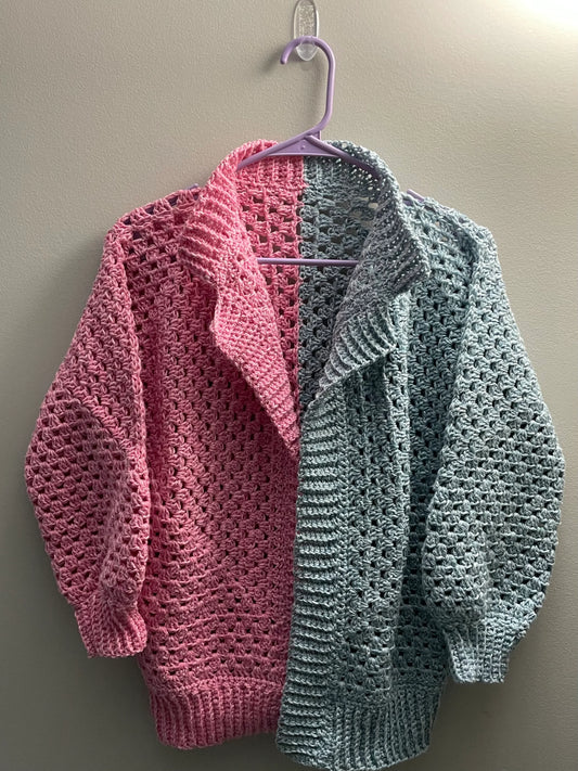 Small Blue and Pink Granny Stitch Cardigan