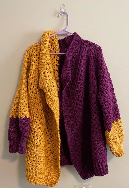 Dark Purple and Gold Cardigan - Approximately 3XL/4XL